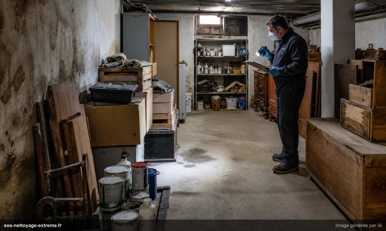 Débarras sous-sol humide : nuisibles, moisissures, accès difficiles