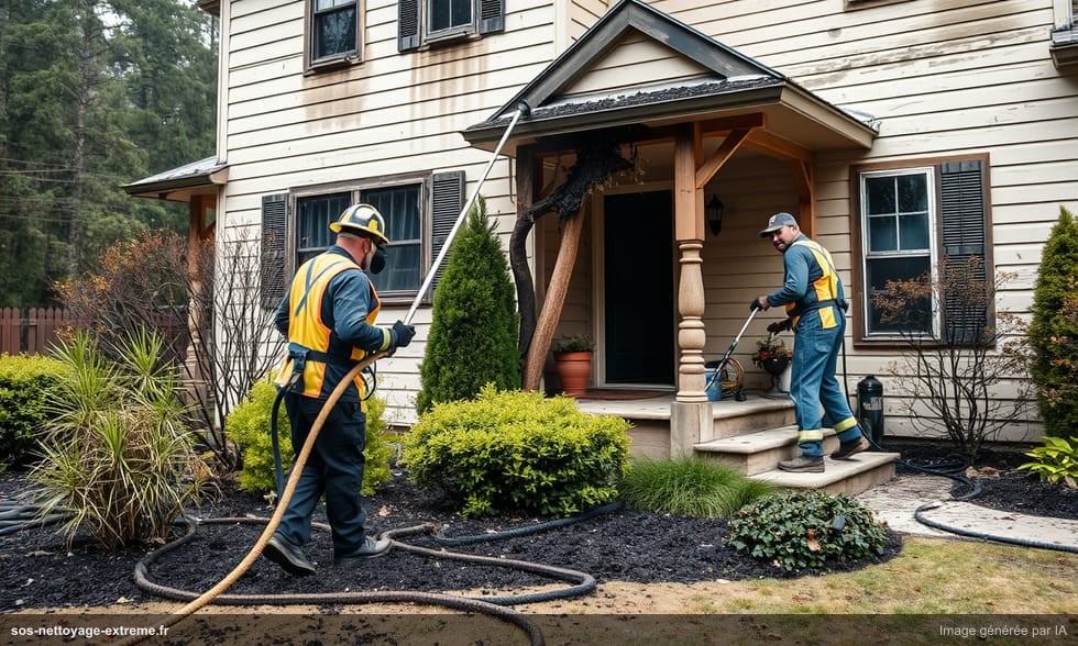 Nettoyage après incendie de forêt proche d'habitations
