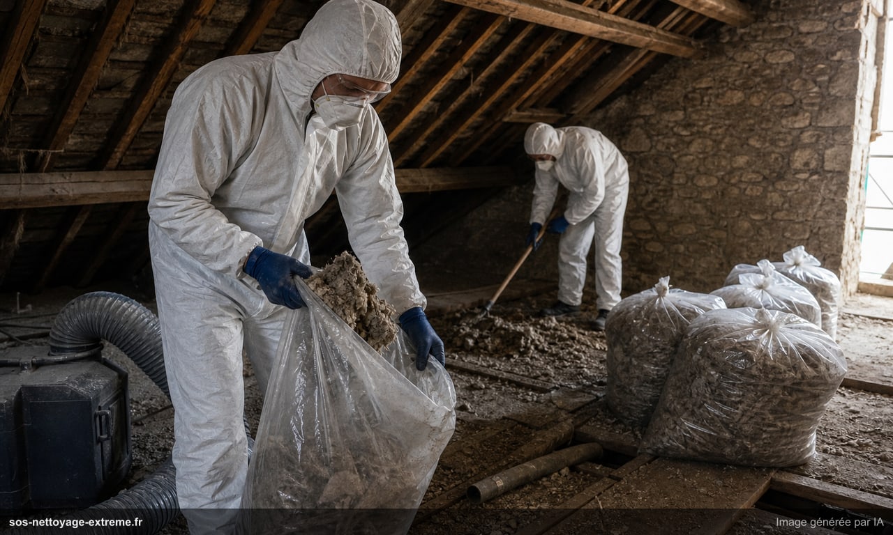 Combles contaminés par pigeons : nettoyage avant travaux