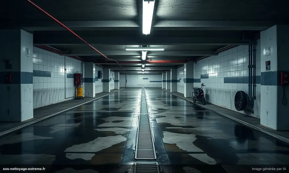 Nettoyage de parking sous-sol : inondation et hydrocarbures
