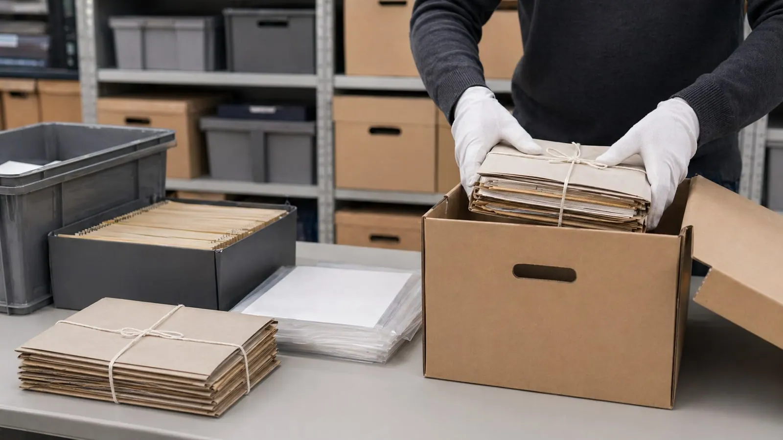 Illustration du conditionnement d’archives avant évacuation en France