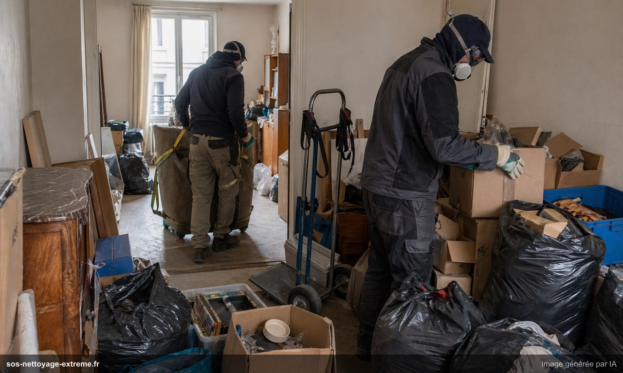 Illustration d’une phase de tri et d’évacuation lors d’un débarras à Mulhouse