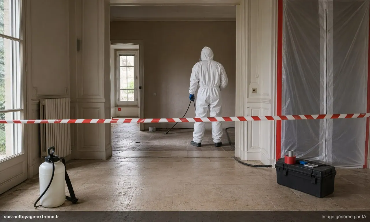 Illustration d’une zone à sécuriser avant décontamination biologique en France