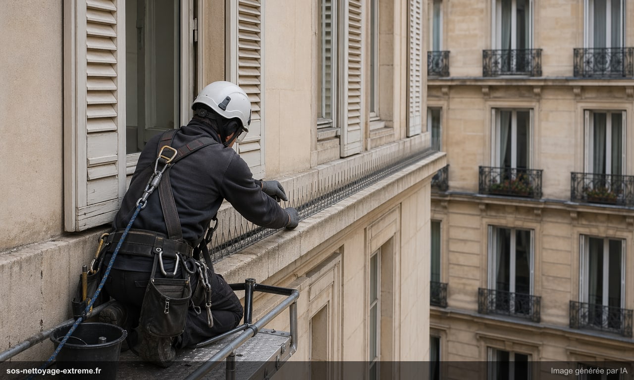 Illustration d’une pose de dispositifs de dépigeonnage à Mulhouse