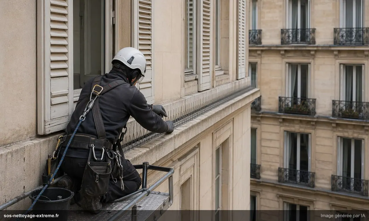 Illustration d’une pose de dispositifs de dépigeonnage en France