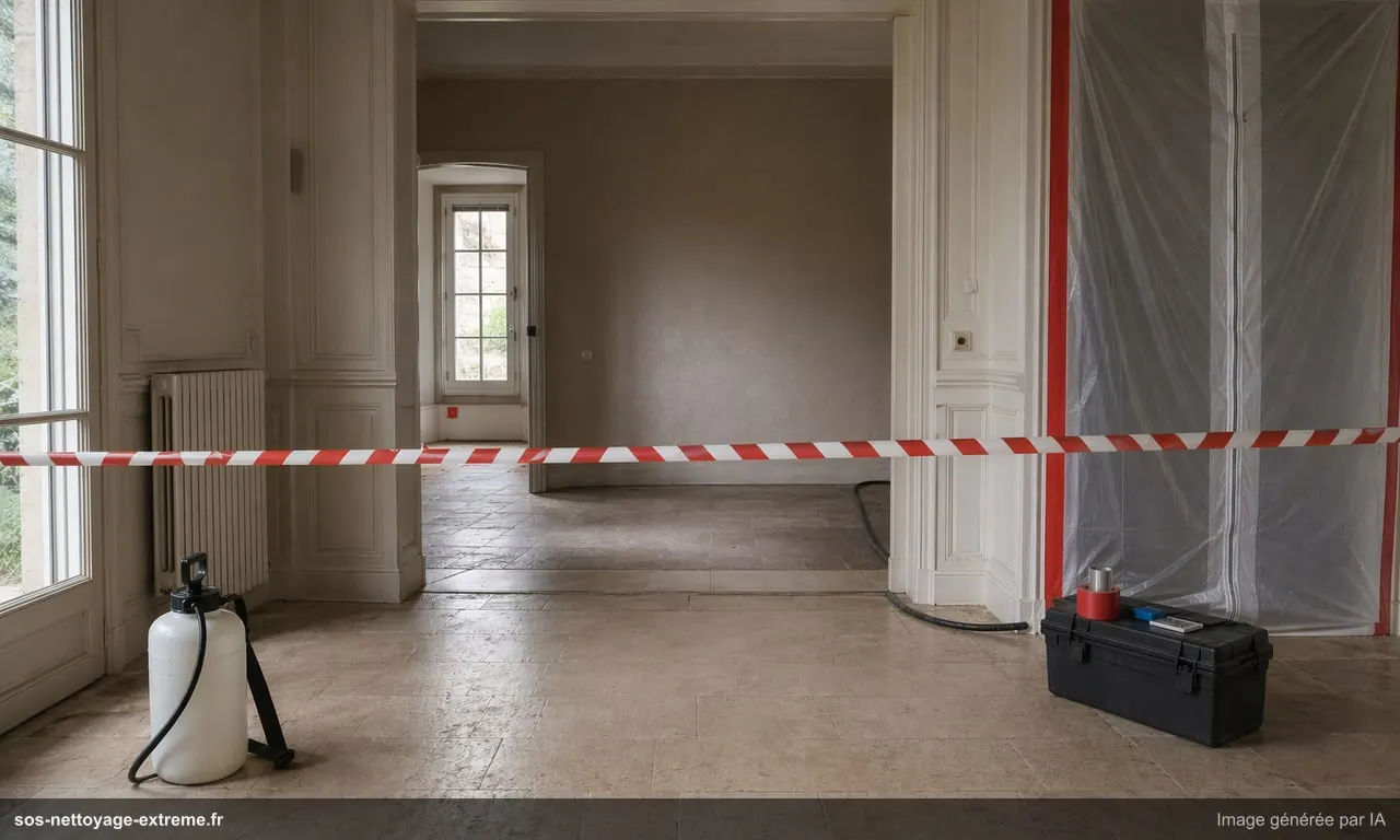 Illustration d’une zone à sécuriser avant nettoyage après décès en France