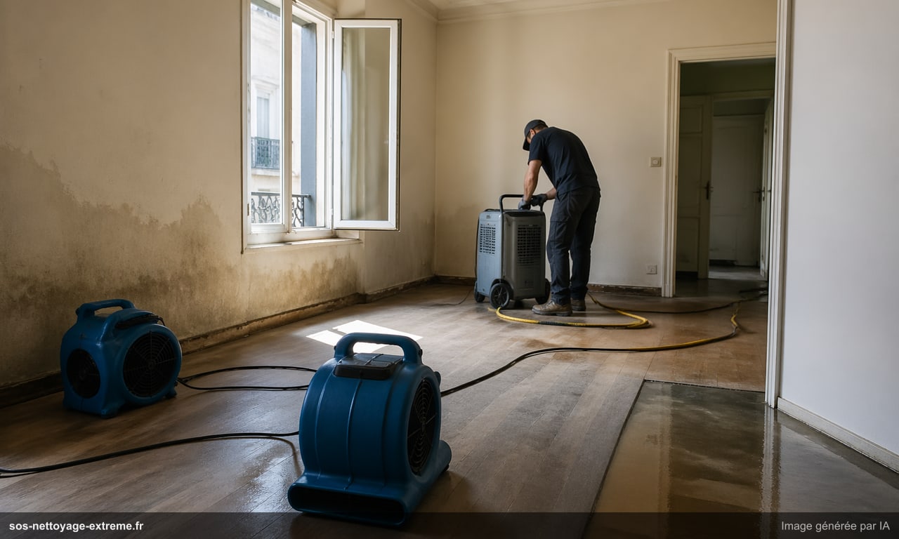 Illustration d’une phase d’assèchement technique après dégât des eaux à Mulhouse