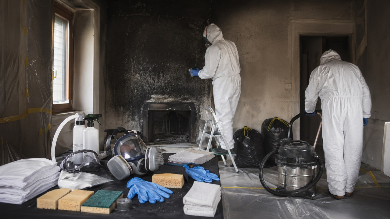 Illustration d’un protocole de nettoyage après incendie en France