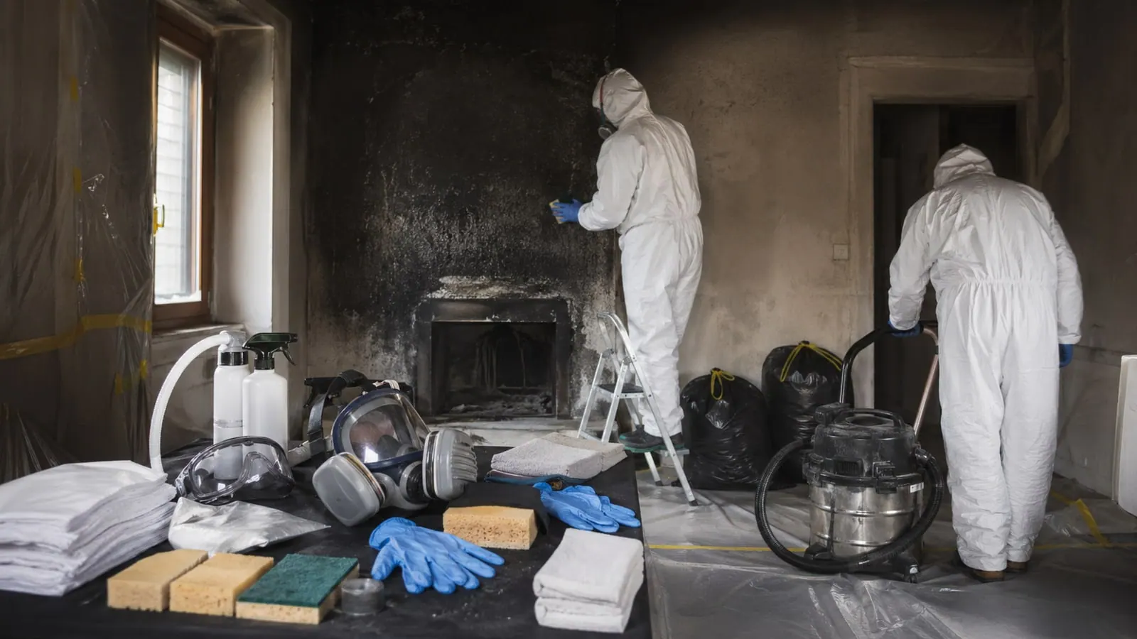 Illustration d’un protocole de nettoyage après incendie en France