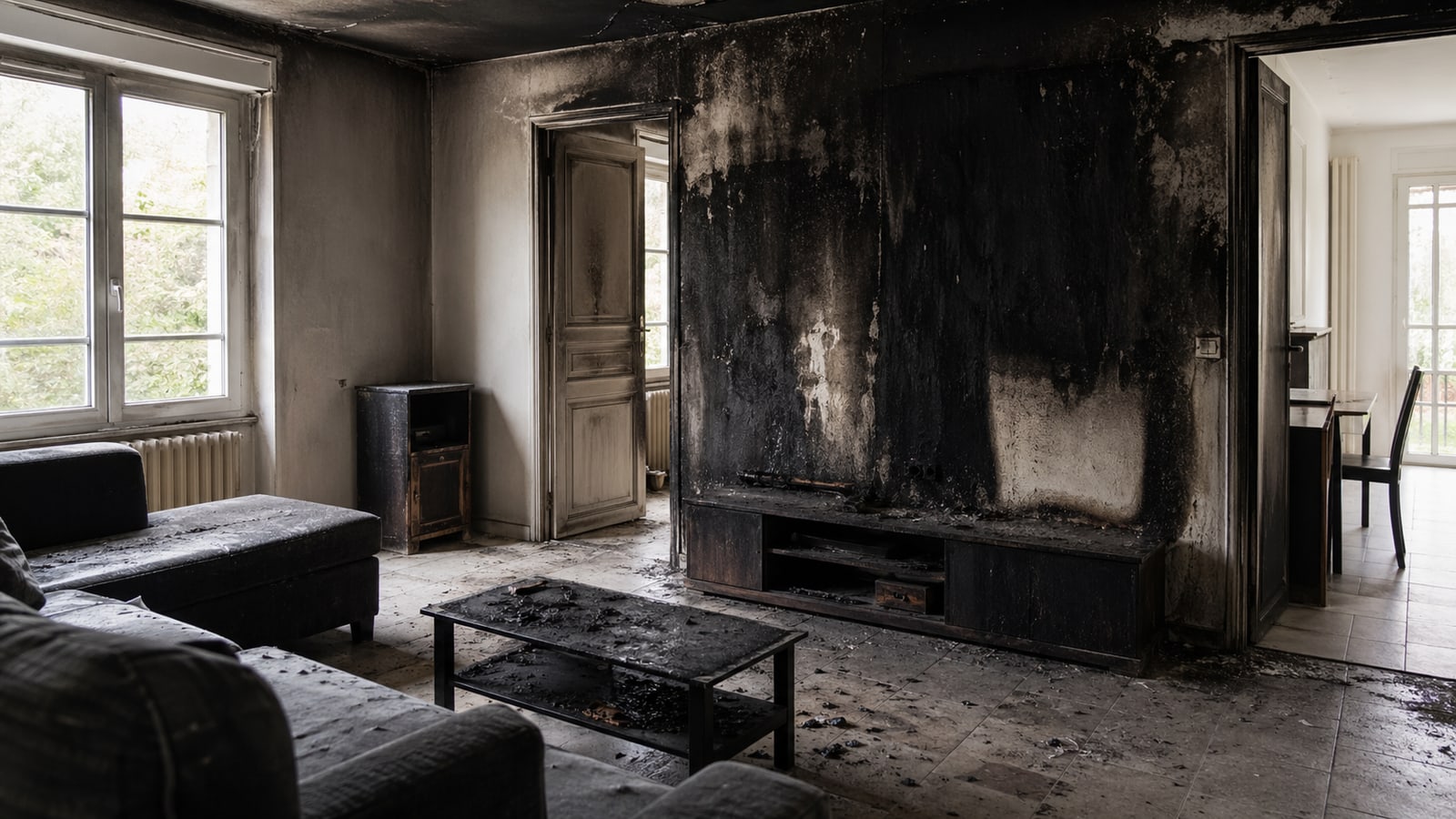 Illustration de traces de suie avant nettoyage après incendie en France