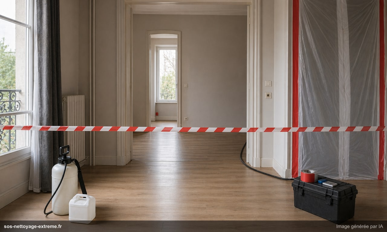 Illustration d’une zone isolée avant nettoyage après suicide à Metz