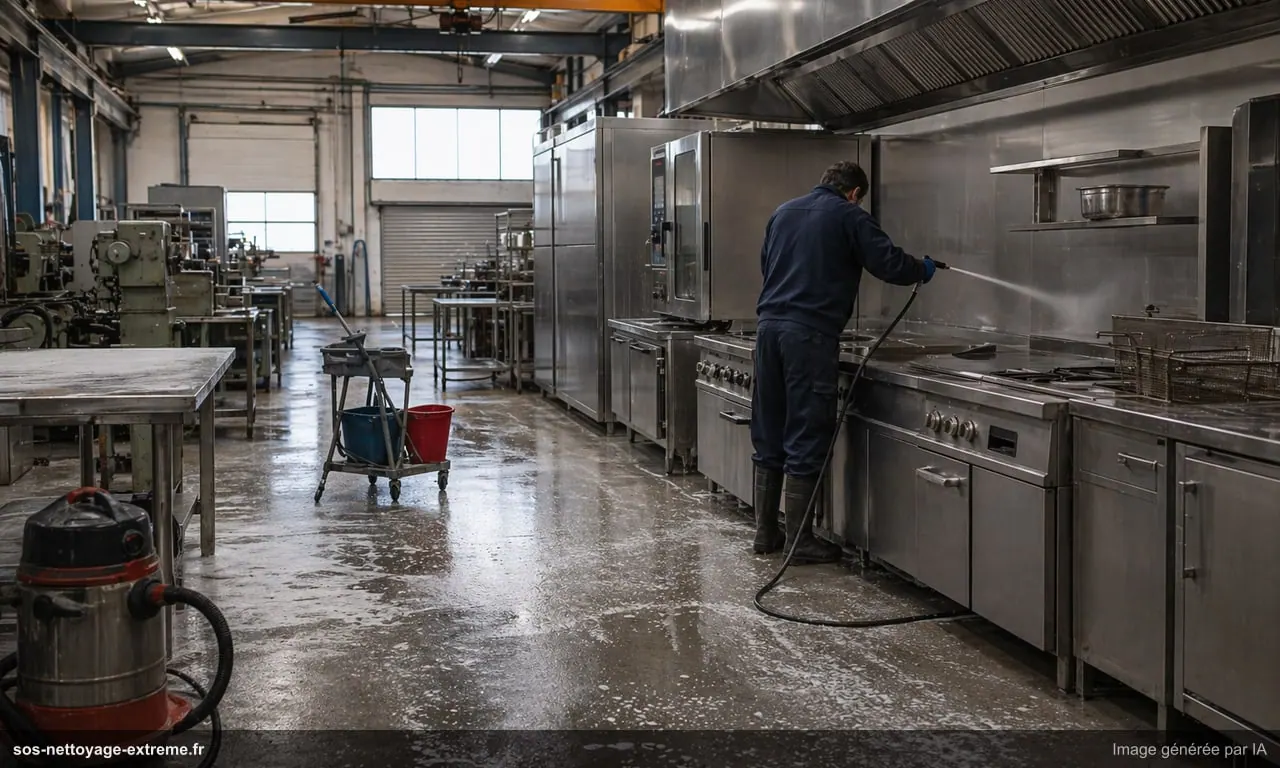 Illustration d’un protocole de dégraissage en cuisine professionnelle en France