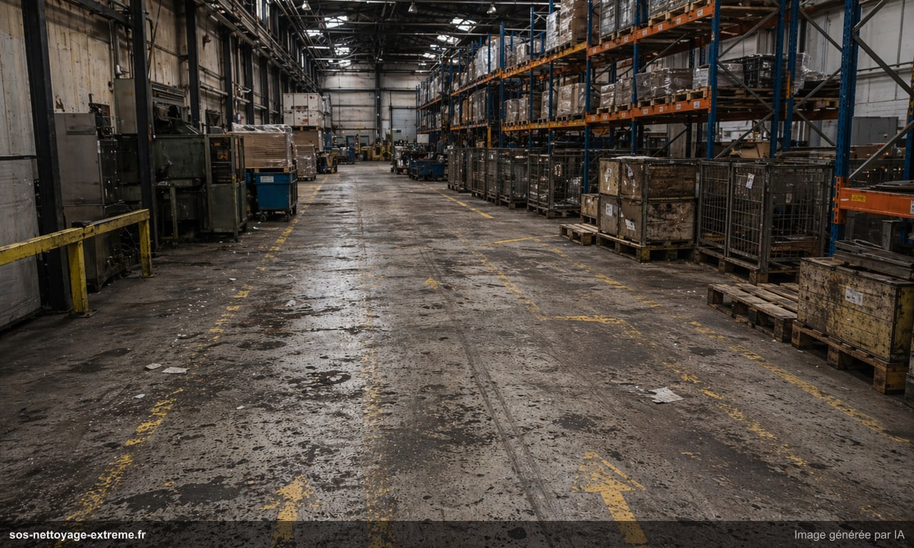 Illustration d’un entrepôt ou d’une zone industrielle à nettoyer à Le Mans