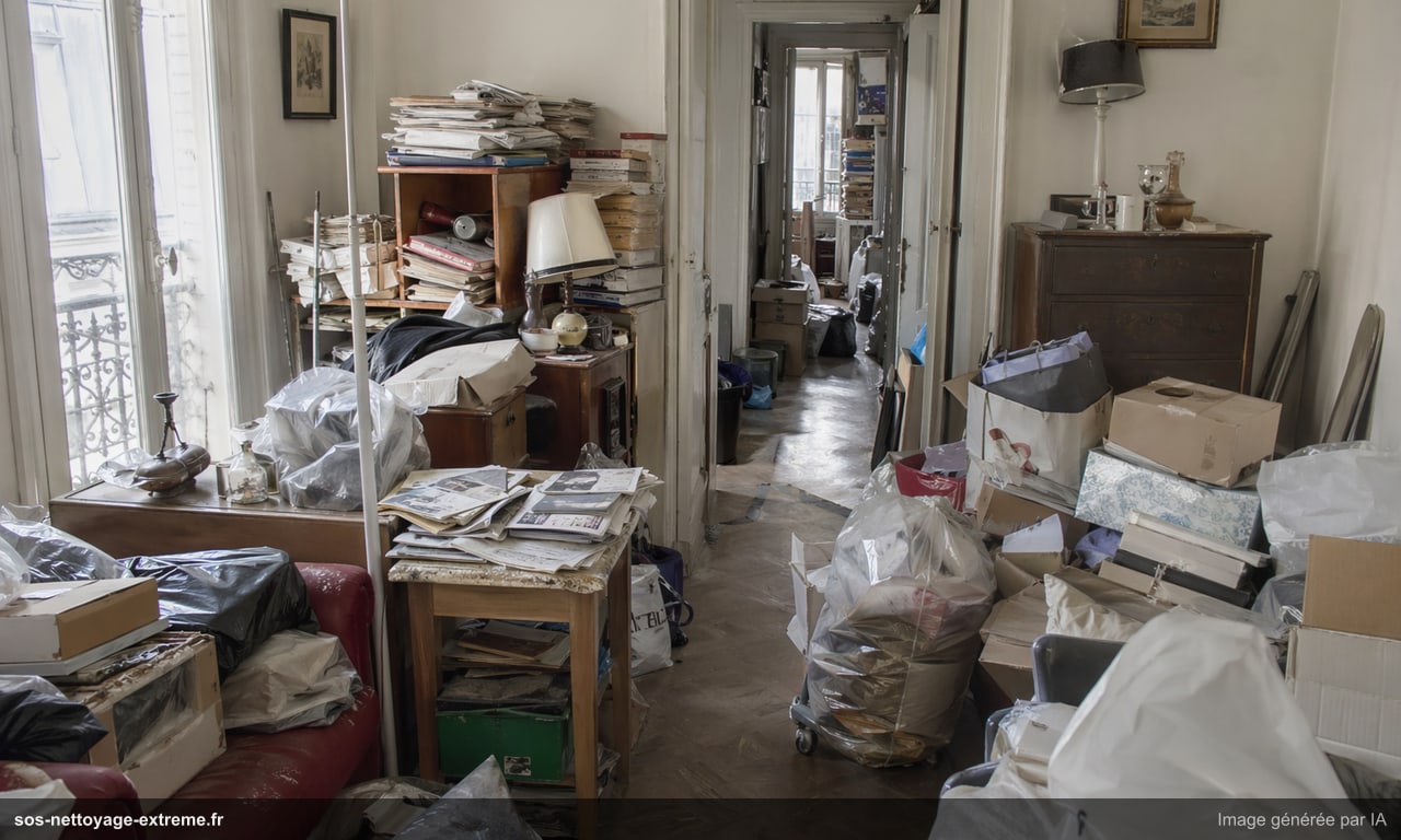 Illustration d’un logement très encombré avec circulations bloquées à Mulhouse