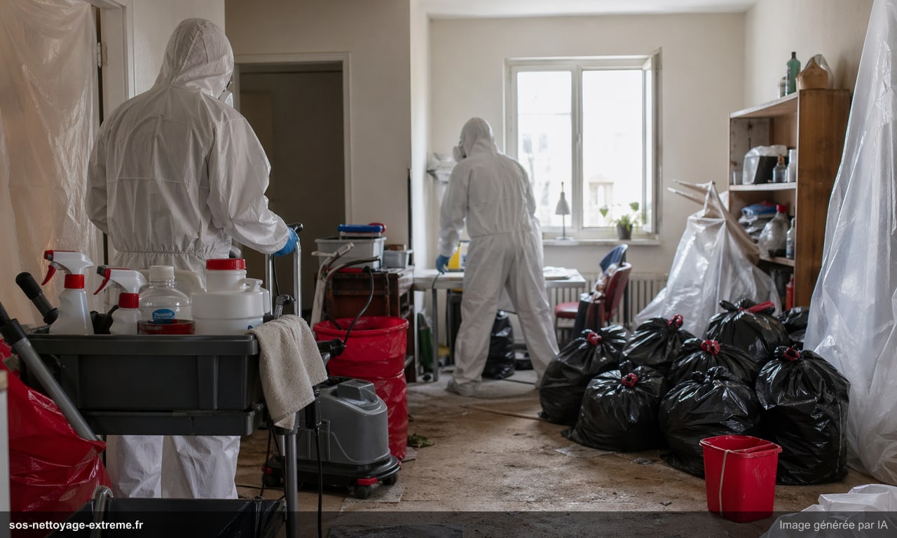 Illustration d’un protocole de nettoyage extrême avec équipement de protection à Mulhouse