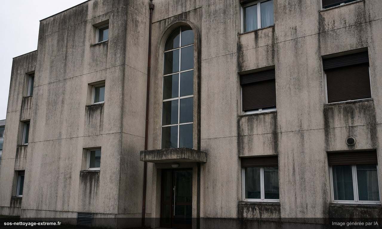 Illustration d’une façade encrassée avant nettoyage à Mulhouse