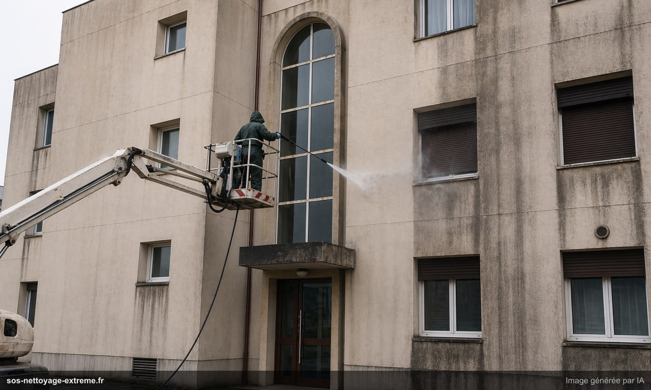 Illustration d’un protocole de nettoyage de façade à Mulhouse
