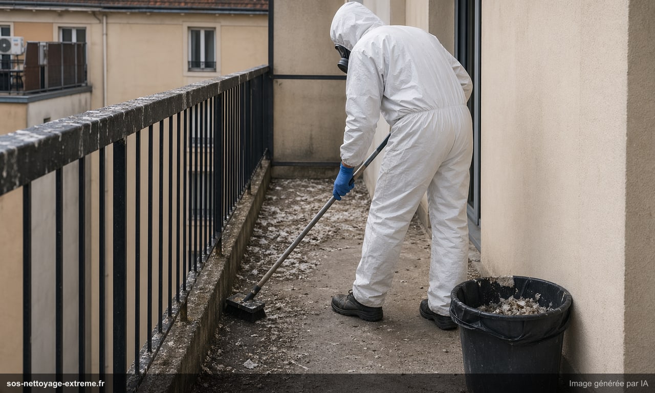 Illustration d’un protocole de nettoyage de fientes avec EPI à Mulhouse