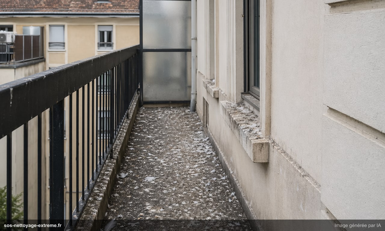 Illustration de zones souillées par des fientes de pigeons à Mulhouse