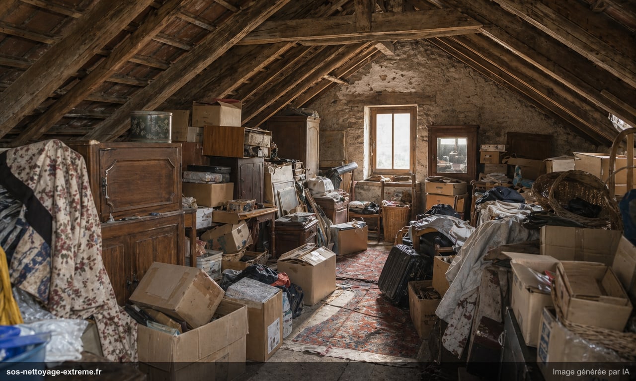 Illustration d’un grenier très encombré avant nettoyage à Metz