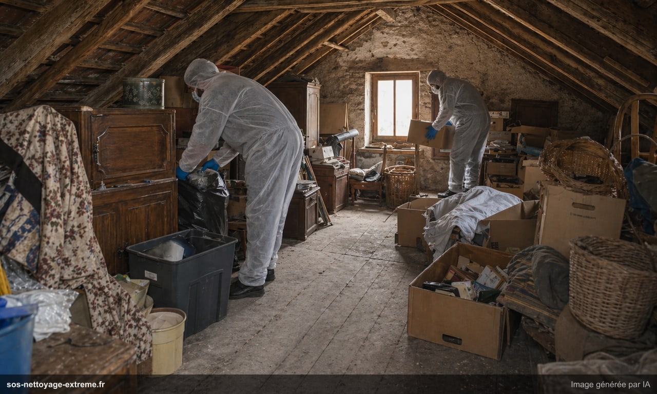 Illustration d’une phase de tri dans un grenier à Metz