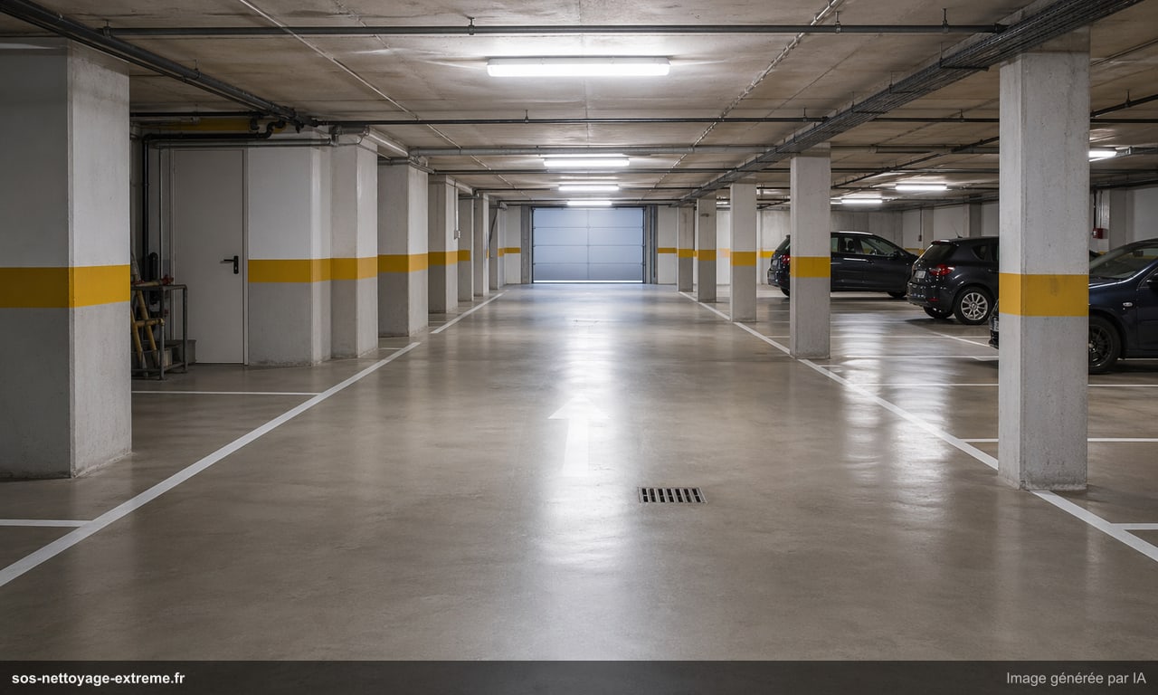 Illustration d’un parking ou sous-sol stabilisé après nettoyage à Le Mans