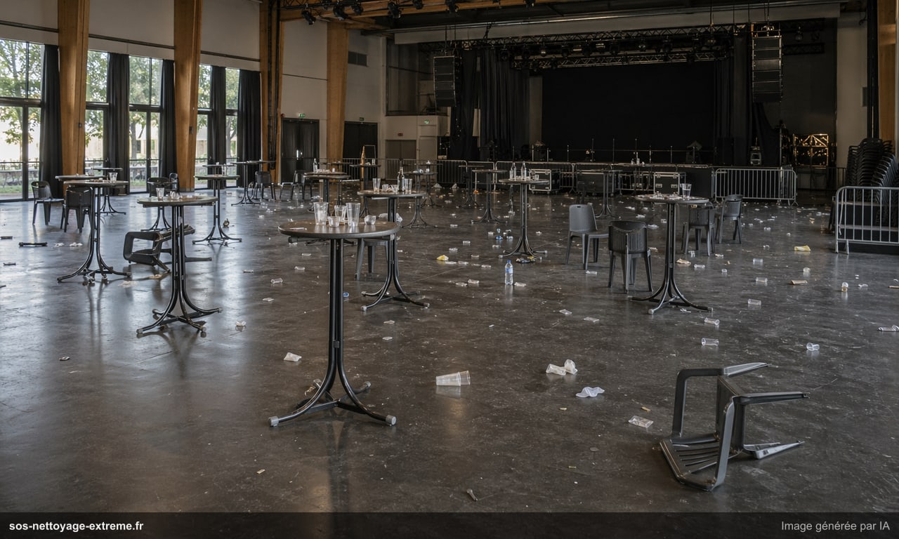 Illustration d’un espace après événement à nettoyer à Pessac
