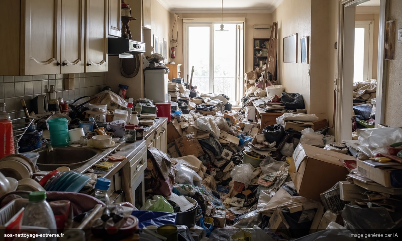 Illustration d’un logement saturé avant nettoyage Diogène à Mulhouse