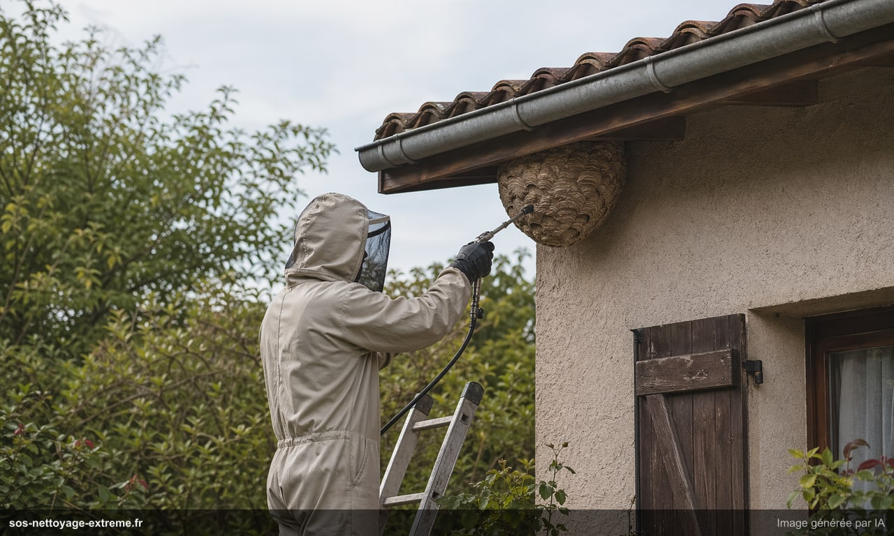 Illustration d’un protocole de traitement de nid de guêpes ou frelons à Mulhouse